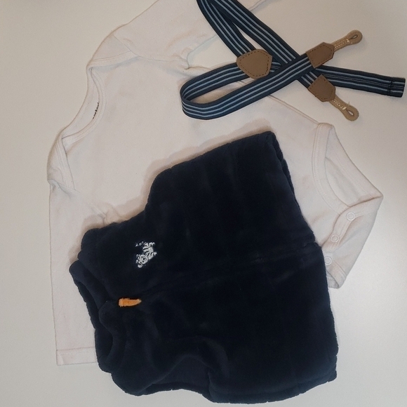5/$30 CARTER'S Bodysuit + Stretch Suspenders + Fleece Plush Vest Zip Up - Picture 1 of 4